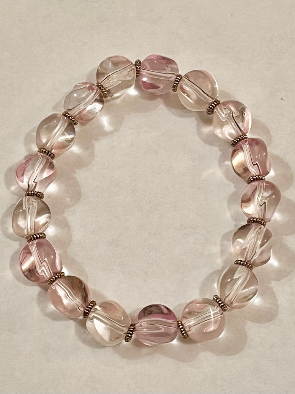 Stretch Bead Bracelet with Pink Clear Glass Beads